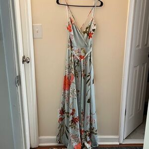 Lulu's Floral Maxi Dress in Light Blue and Red